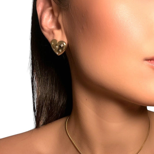 BELOVED XL GOLD HEART EARRINGS