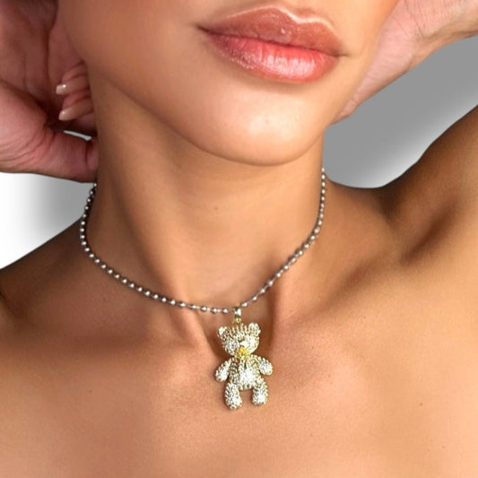 TEDDY BEAR SILVER CHOKER