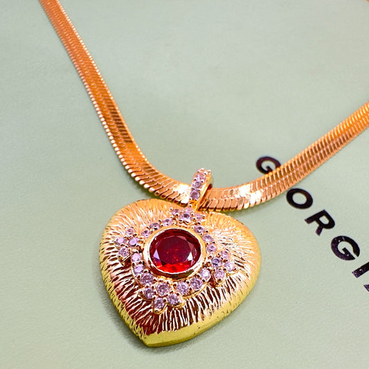 RED STONE HEART NECKLACE